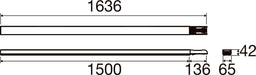 Technical drawing with dimensions of a rod, length 1636mm and 1500mm.