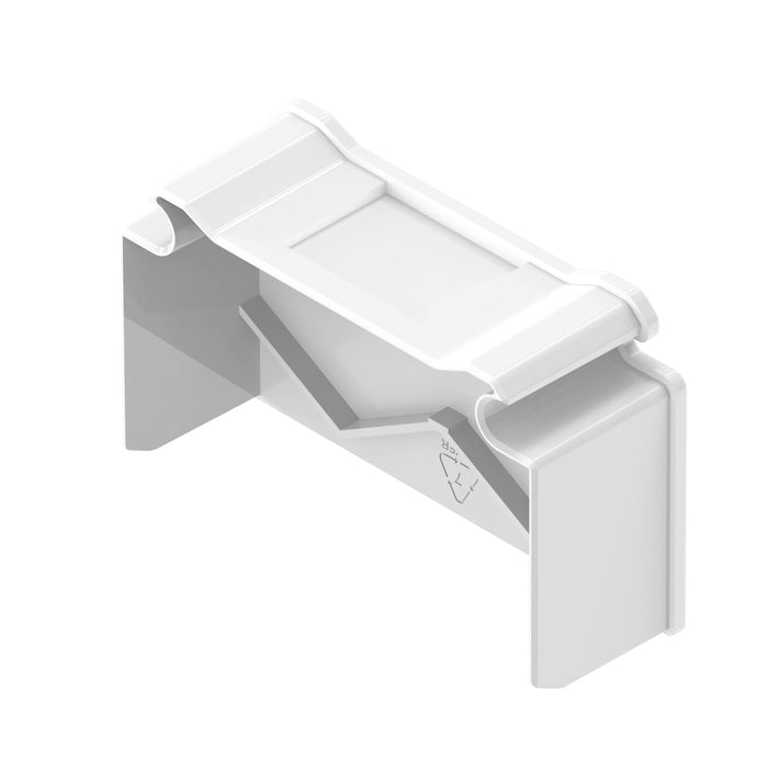 White plastic shelf bracket, glossy finish.
