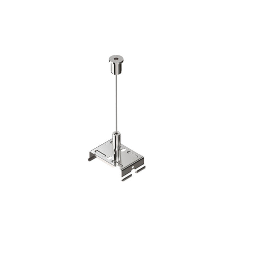Chrome metal ceiling mount with a sleek finish and adjustable height for secure installation of lighting fixtures.