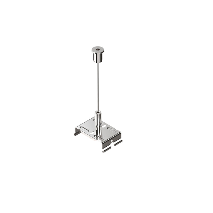Chrome metal ceiling mount with a sleek finish and adjustable height for secure installation of lighting fixtures.