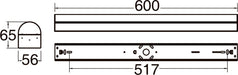 Technical drawing with dimensions for a surface-mounted linear light fixture.