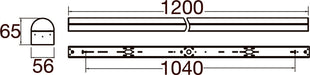 Technical drawing of a black metal wall-mounted handrail with dimensions.