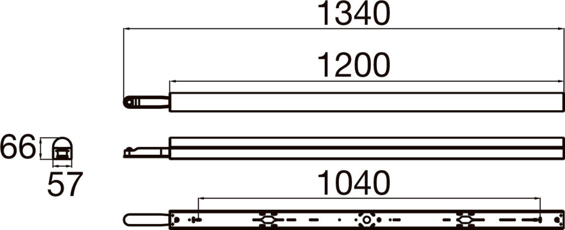Technical drawing of a metal bar with dimensions 1340, 1200, 1040, 66, and 57.