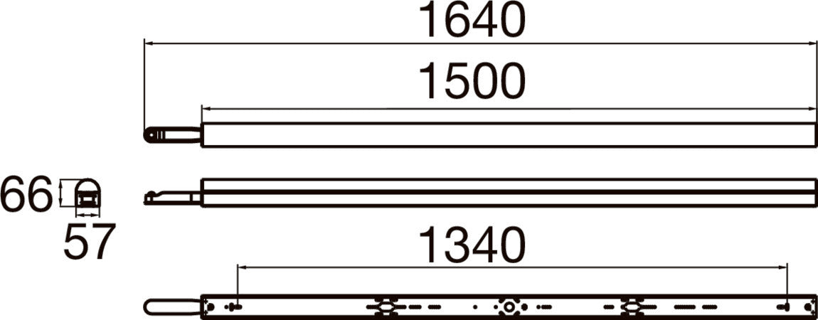 Technical drawing with dimensions for a metal rod.