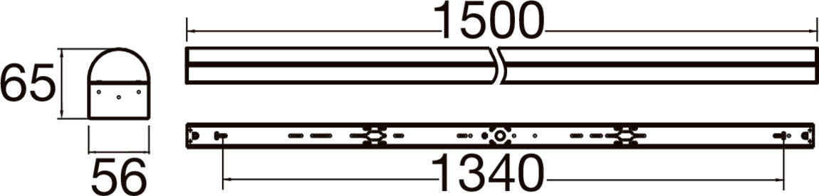 Technical drawing of a black wall-mounted bumper with dimensions.