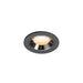 Recessed ceiling light fixture in black metal with a chrome finish and warm white LED bulb, designed for flush mounting.