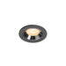 Recessed ceiling light fixture in black metal with a chrome finish and warm white LED bulb, designed for flush mounting.