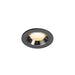 Recessed ceiling light fixture in black metal with a chrome finish and warm white LED bulb, designed for flush mounting.