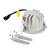 Recessed LED downlight, aluminum, textured white finish, with mounting hardware.