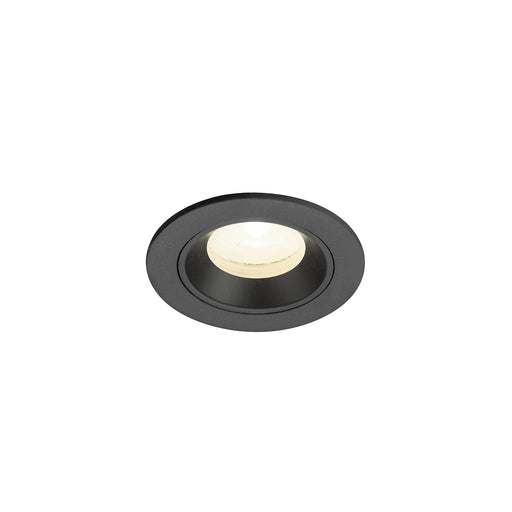 Black recessed downlight fixture.