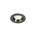 Recessed ceiling light fixture in black metal with a chrome finish and warm white LED bulb, designed for flush mounting.