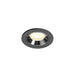 Recessed ceiling light fixture in black metal with a polished chrome reflector, designed for flush mounting and providing warm white illumination.