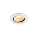 White recessed ceiling light fixture with adjustable bulb.
