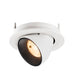 Recessed spotlight made of metal with a matte white finish and a black interior, designed for ceiling mounting.