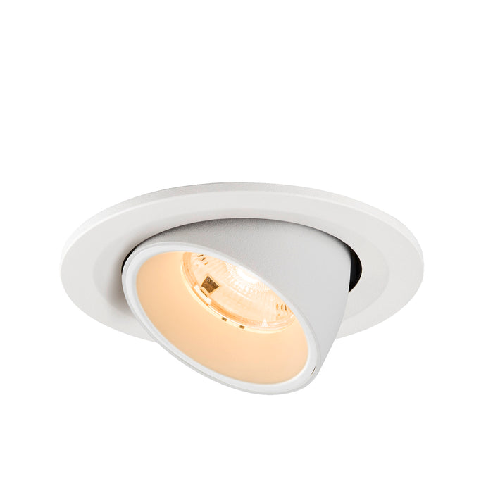 White recessed ceiling light fixture, adjustable angle, matte finish.