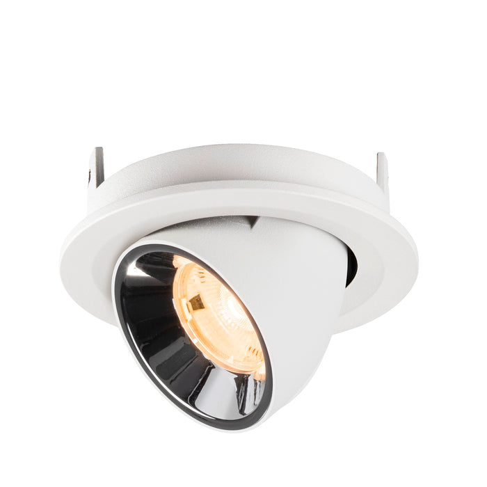 Recessed ceiling light fixture made of metal with a matte white finish and black interior, designed for easy mounting.