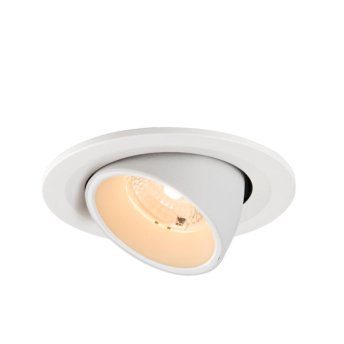 White recessed ceiling light fixture, adjustable angle, matte finish.