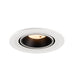 Recessed ceiling light fixture with a white metal finish and black interior, designed for easy mounting and providing warm illumination.