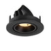 Black recessed ceiling light fixture, adjustable angle, matte finish.
