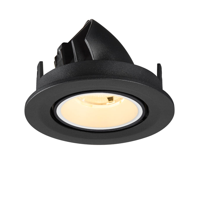Black recessed downlight fixture, matte finish.