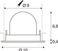 Technical drawing of a recessed light fixture with dimensions.