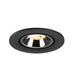 Recessed ceiling light fixture with a black metal finish and chrome reflector, designed for flush mounting.