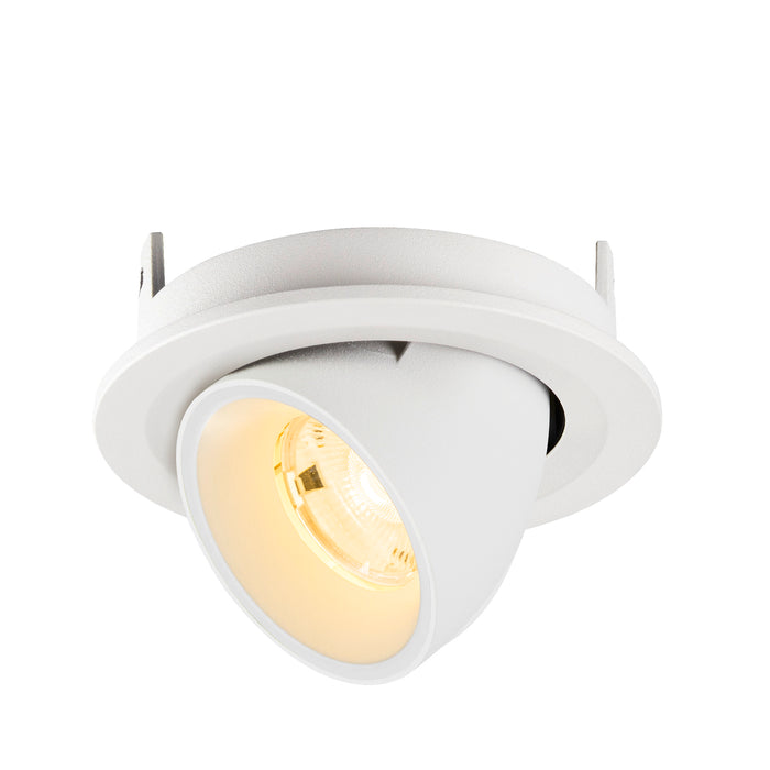 White recessed adjustable spotlight fixture.