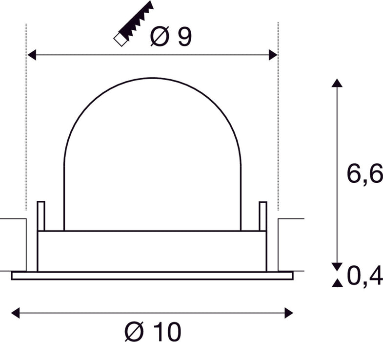 Transparent plastic dome with a matte finish, measuring 10mm in diameter and 6.6mm in height, designed for surface mounting.