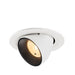 Recessed spotlight made of metal with a matte white finish and black interior, designed for ceiling mounting.