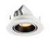 Recessed ceiling light fixture made of metal with a matte white finish and black interior, designed for easy mounting.