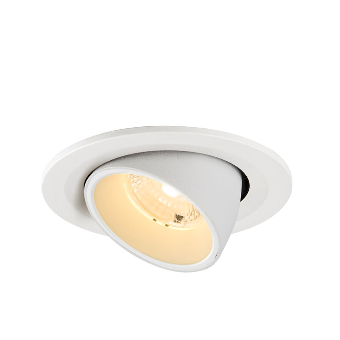 White recessed ceiling light fixture, adjustable angle, matte finish.