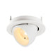White recessed ceiling light fixture, adjustable angle, textured finish.