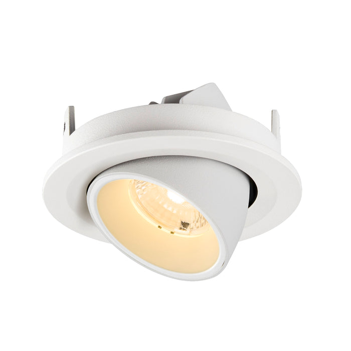 White recessed ceiling light fixture, adjustable spotlight.