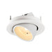 White recessed ceiling light fixture, adjustable spotlight.