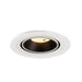 Recessed ceiling light fixture with a white metal finish and black interior, designed for easy mounting and providing warm illumination.