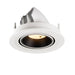 Recessed spotlight in white metal finish with black interior, designed for ceiling mounting.
