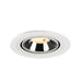 Recessed ceiling light fixture with a white metal finish, chrome reflector, and warm LED bulb.