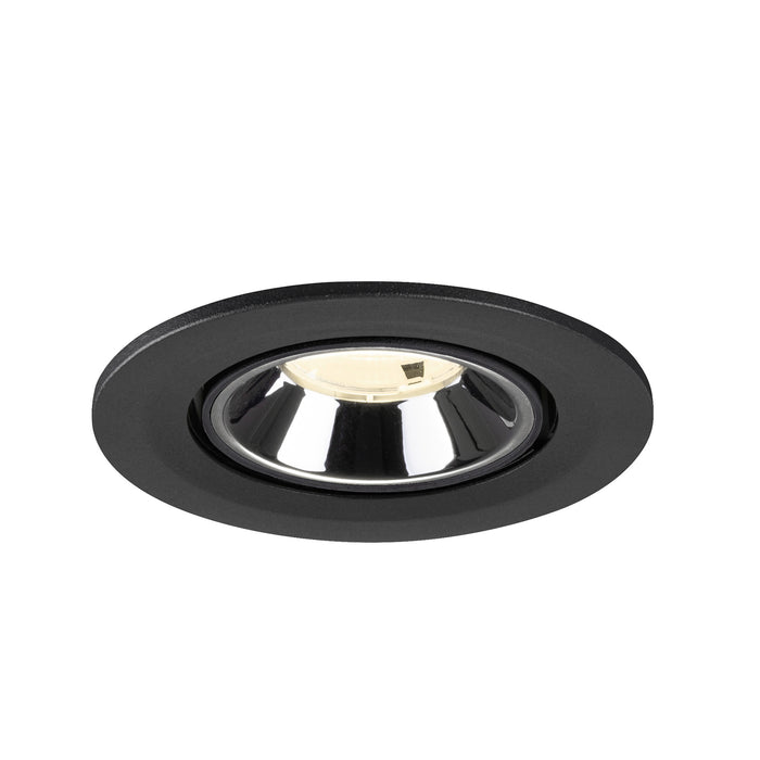 Recessed ceiling light fixture in black metal with a chrome finish, designed for flush mounting.