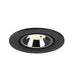 Recessed ceiling light fixture in black metal with a chrome finish, designed for flush mounting.