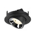 Black recessed spotlight with a chrome finish, designed for ceiling mounting, featuring a sleek, modern design for focused lighting.