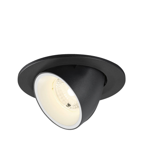 Black recessed ceiling light fixture with adjustable head.