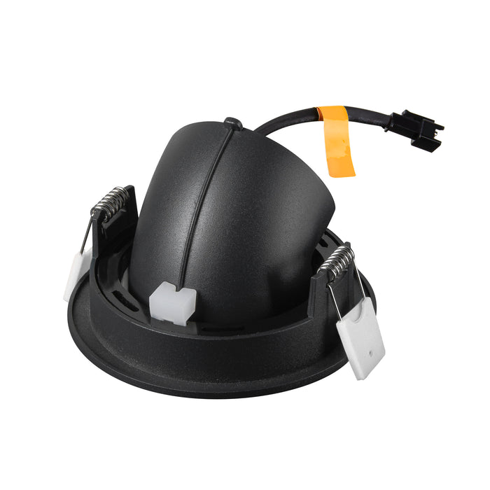 Black plastic light fixture housing with a curved design, featuring metal clips and a wiring harness for easy mounting.