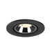 Recessed ceiling light fixture made of metal with a matte black finish and chrome reflector, designed for flush mounting.