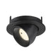Black recessed ceiling light fixture, adjustable spotlight.