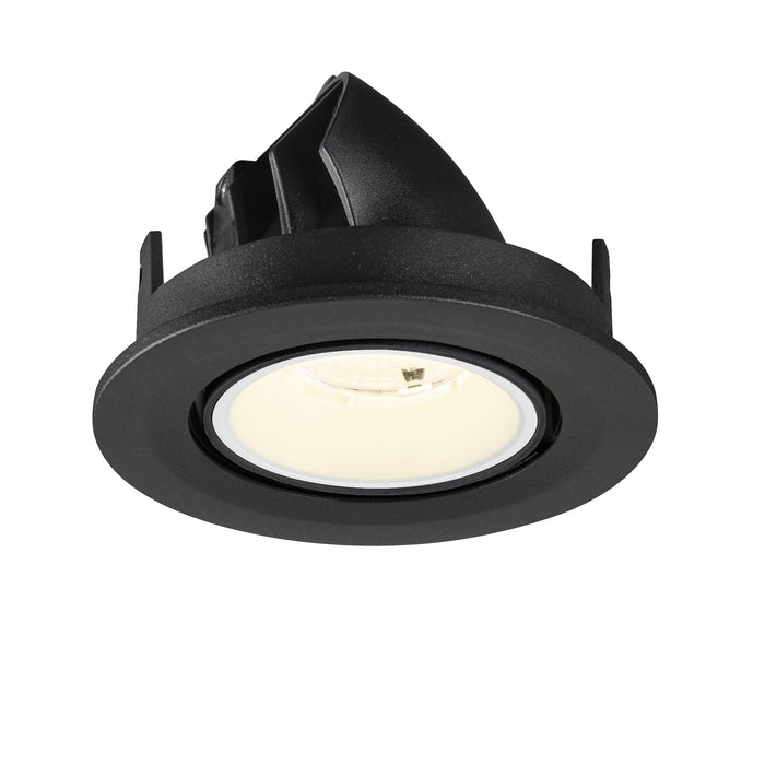 Black recessed ceiling light fixture with adjustable head.