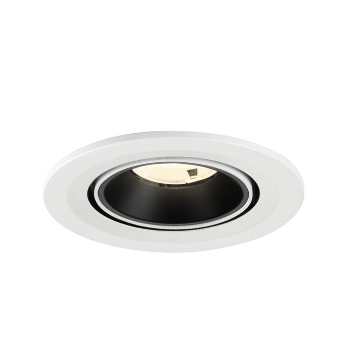 Recessed ceiling light fixture with a white metal finish and black interior, designed for flush mounting.
