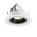 Recessed ceiling light fixture with a white metal finish and black interior, designed for adjustable mounting.