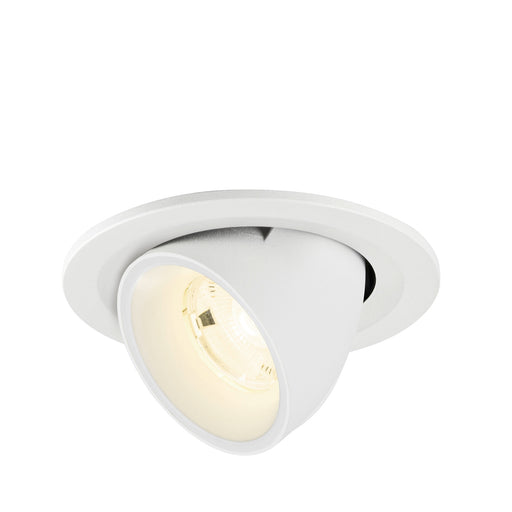 White recessed ceiling light fixture, adjustable spotlight, matte finish.