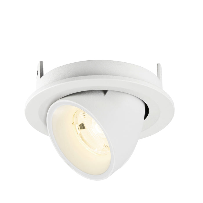 White recessed adjustable spotlight fixture.