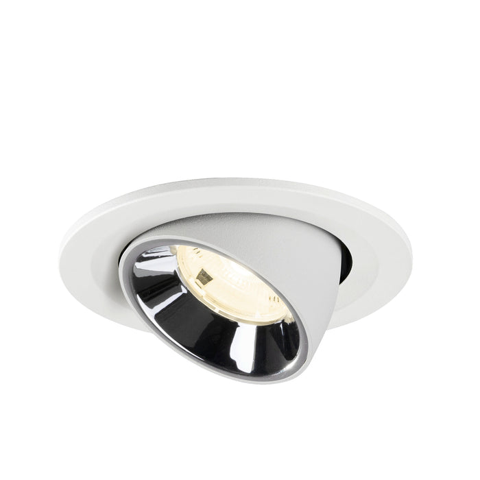Recessed ceiling light fixture in white metal with a chrome finish, featuring a cone design for focused illumination.